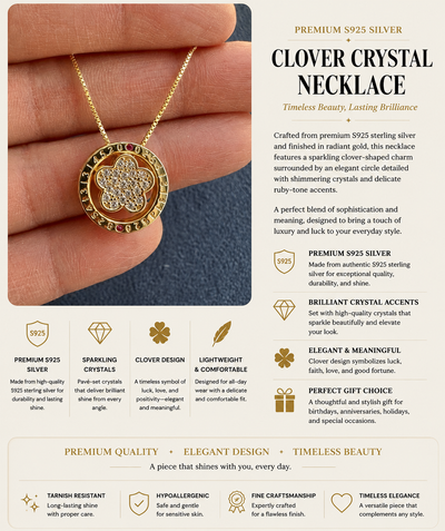 Premium S925 Silver Clover Crystal Necklace – Gold Finish ✨ View 4