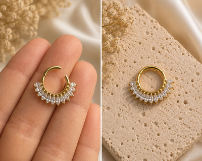 ✨ Premium Titan Septum & Daith Clicker Gold mit Kristallen ✨ View 2