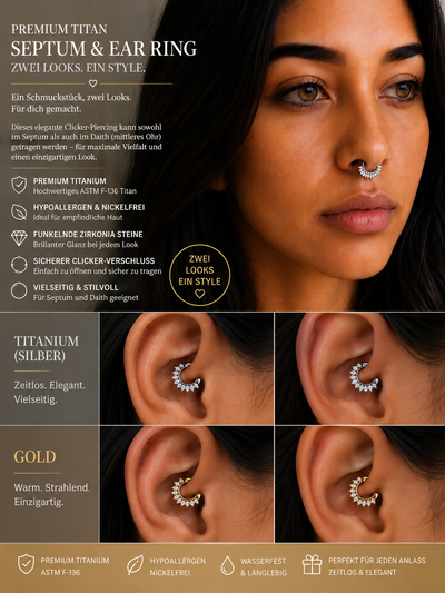 ✨ Premium Titan Septum & Daith Clicker Titanfarbe mit Kristallen ✨ View 0