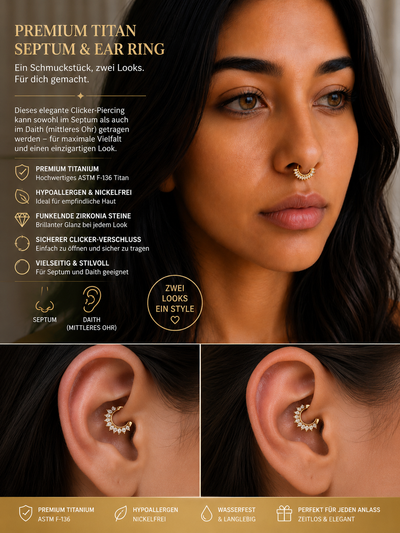 ✨ Premium Titan Septum & Daith Clicker Gold mit Kristallen ✨ View 0