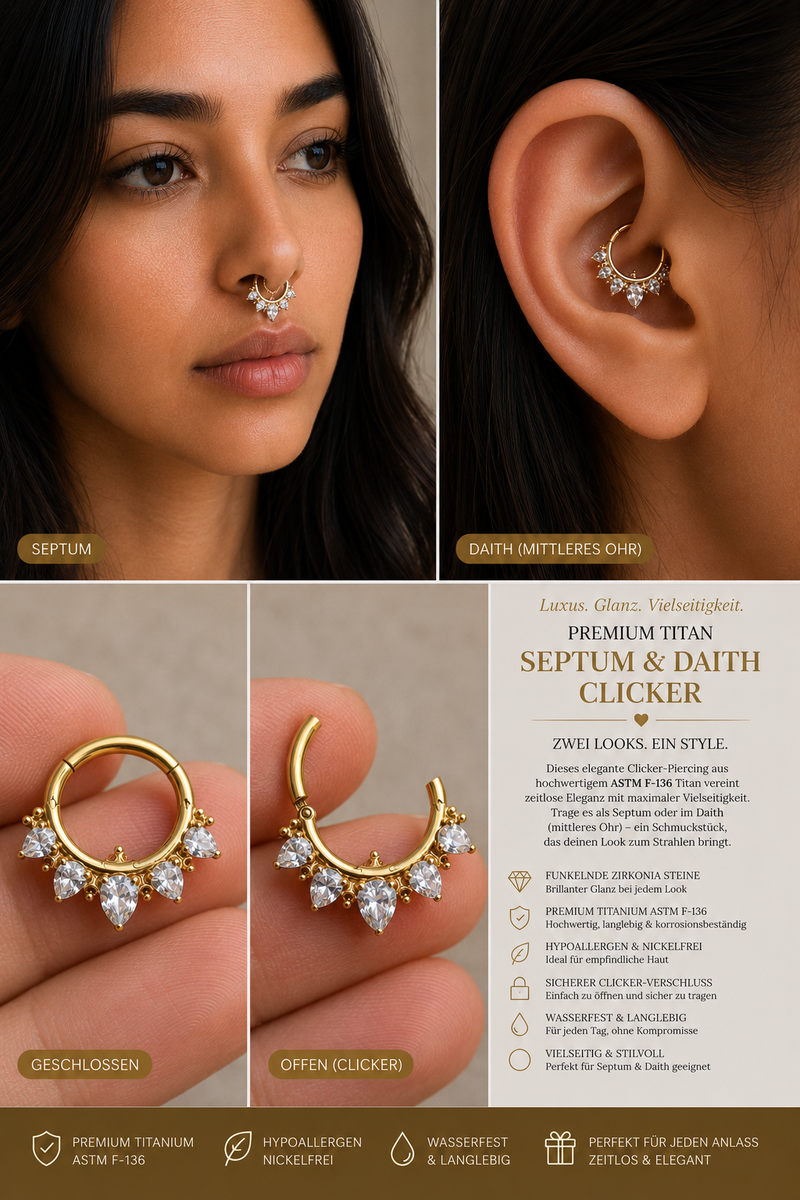 ✨ Premium Titan Septum & Daith Clicker – Kristall Kronen Design ✨