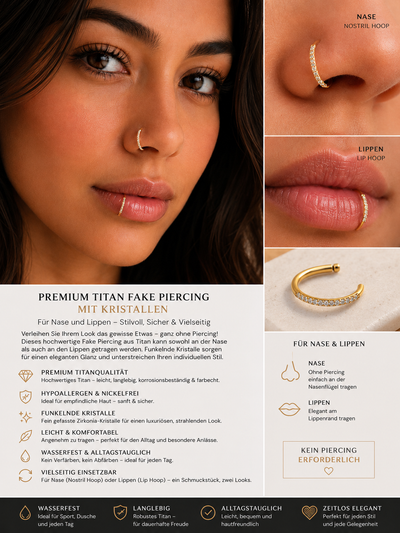 Premium Titan Fake Piercing mit Kristallen – Für Nase & Lippen ✨ View 2